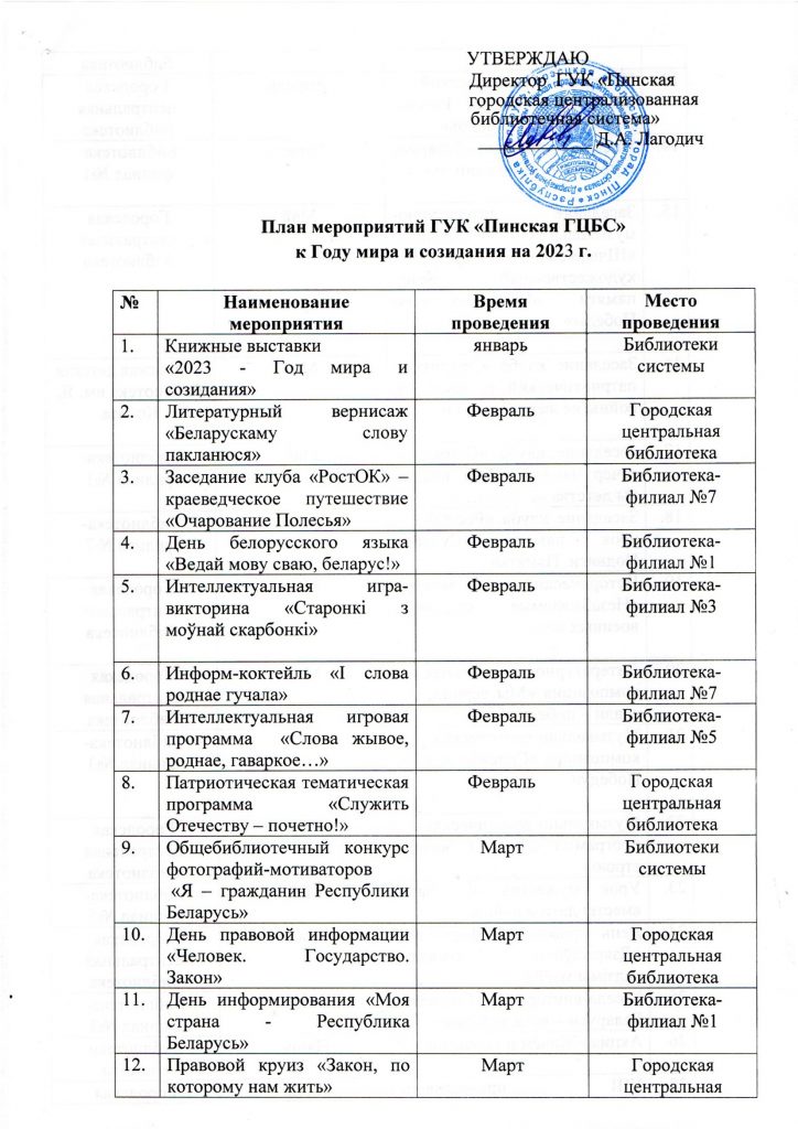 Год мира и созидания план мероприятий